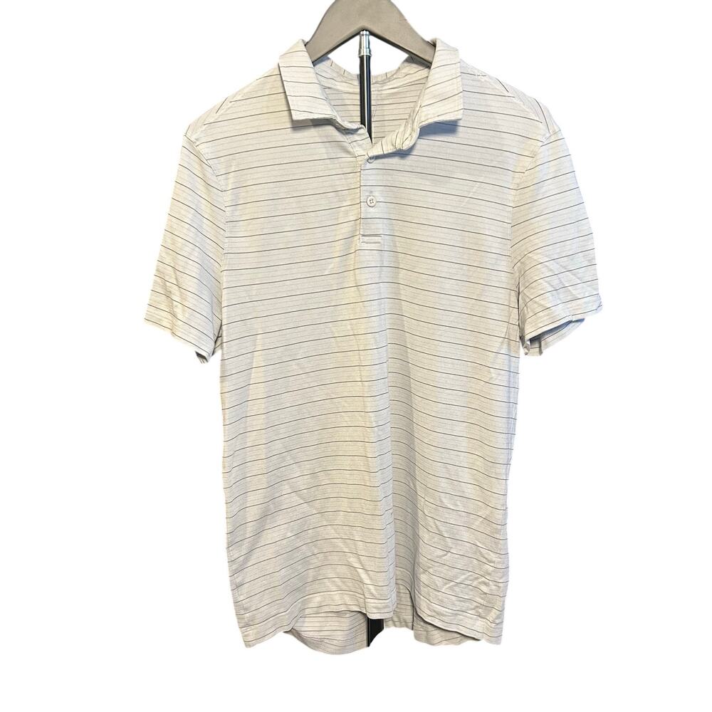 Athleisure Striped Short Sleeve Polo Shirt Grey White Size Small 19x29